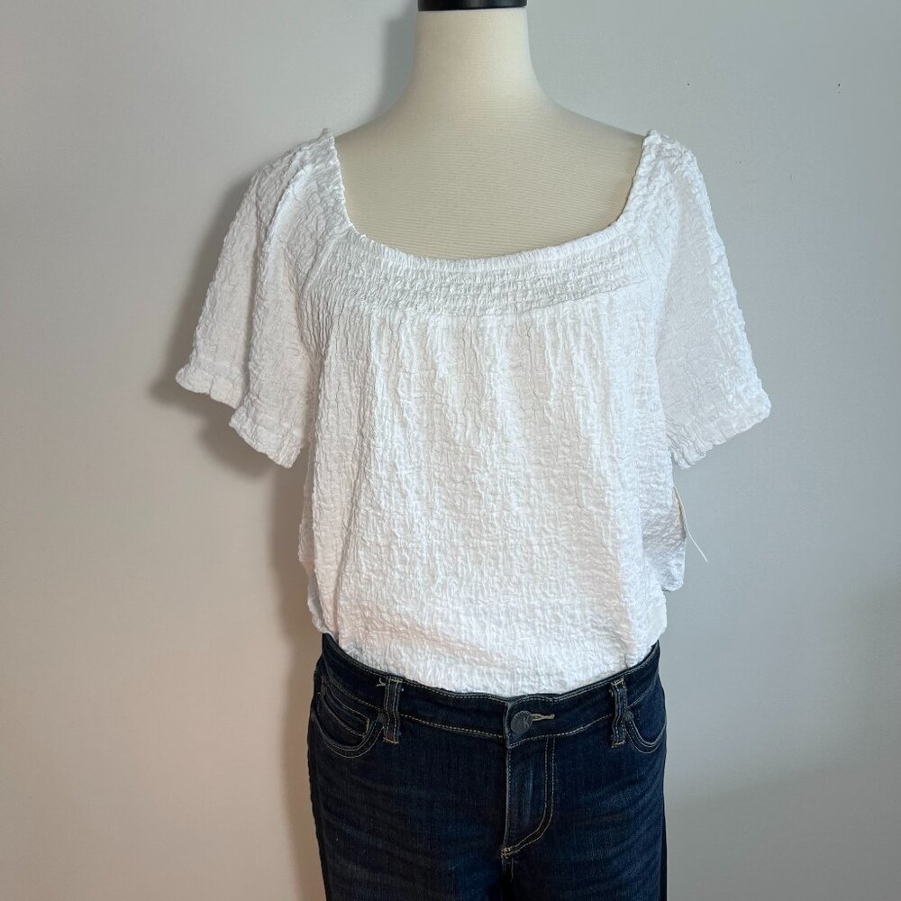NWT Lucky Brand, White Short Sleeve Top, Size L
